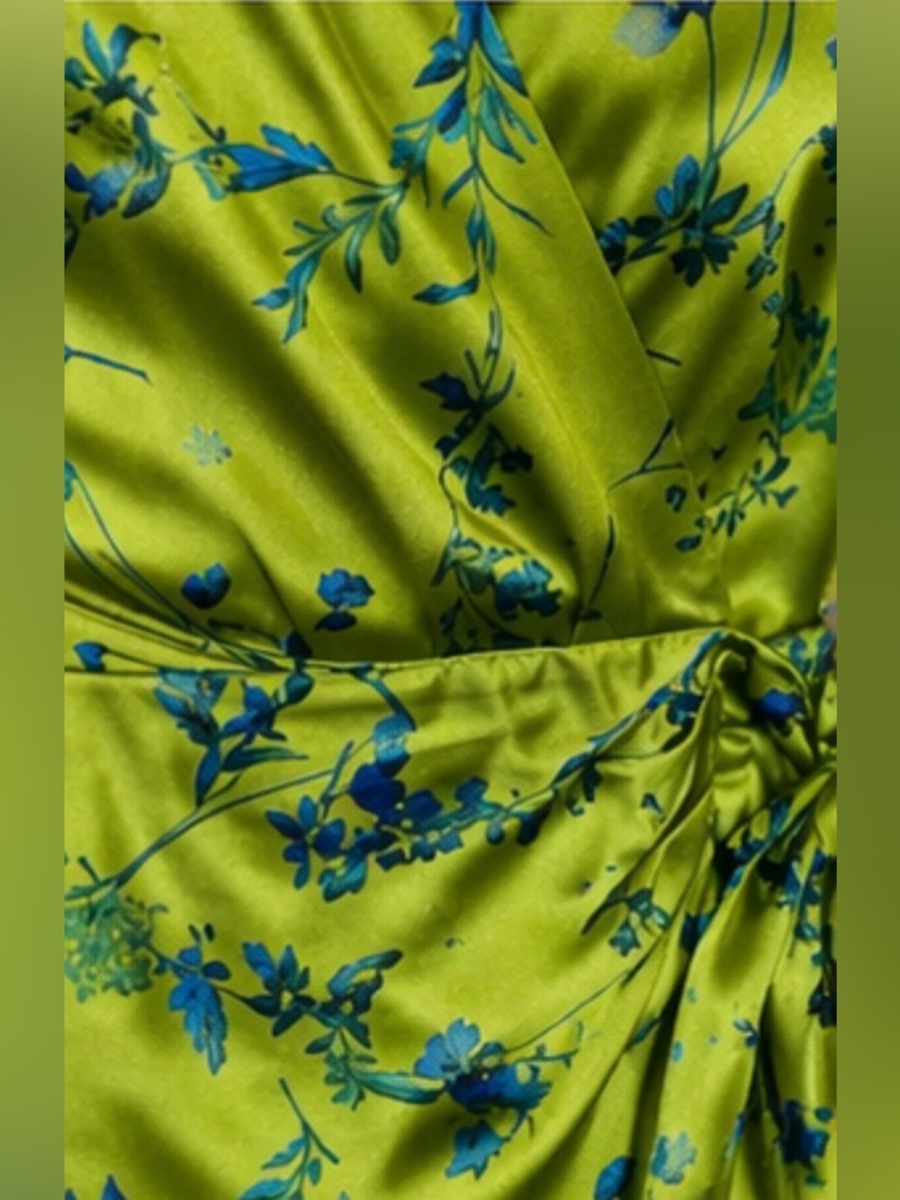 I.N.C. International Concepts Satin Wrap Dress Green Floral Elegant Size XS - Picture 14 of 14
